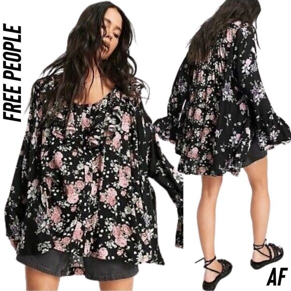 FREE PEOPLE LORETTA FLORAL TUNIC NEW LARGE - Picture 1 of 10